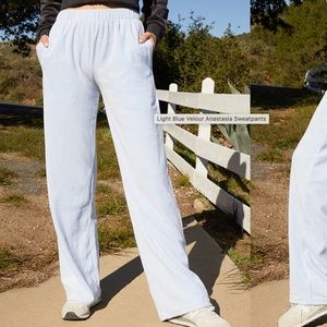 John Galt Light Blue Velour Anastasia Sweatpants, One Size (Small)